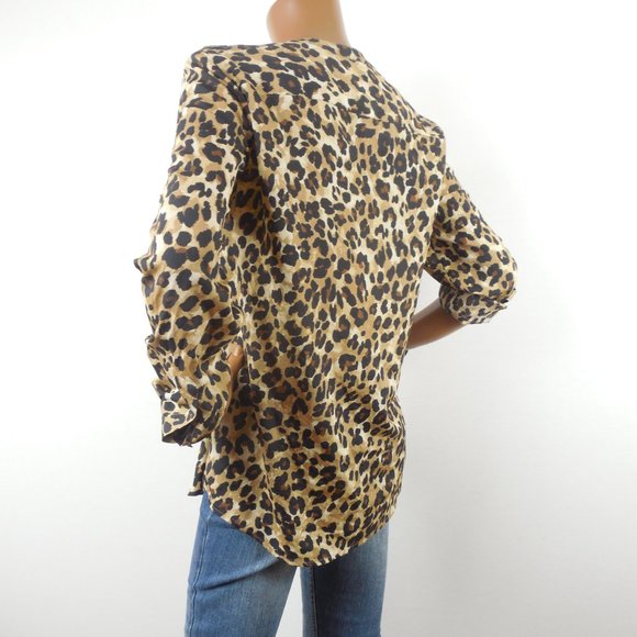 CHARTER CLUB Top M Leopard Print Button Down Blouse 3/4 Roll Tab Long Sleeves - Picture 6 of 9